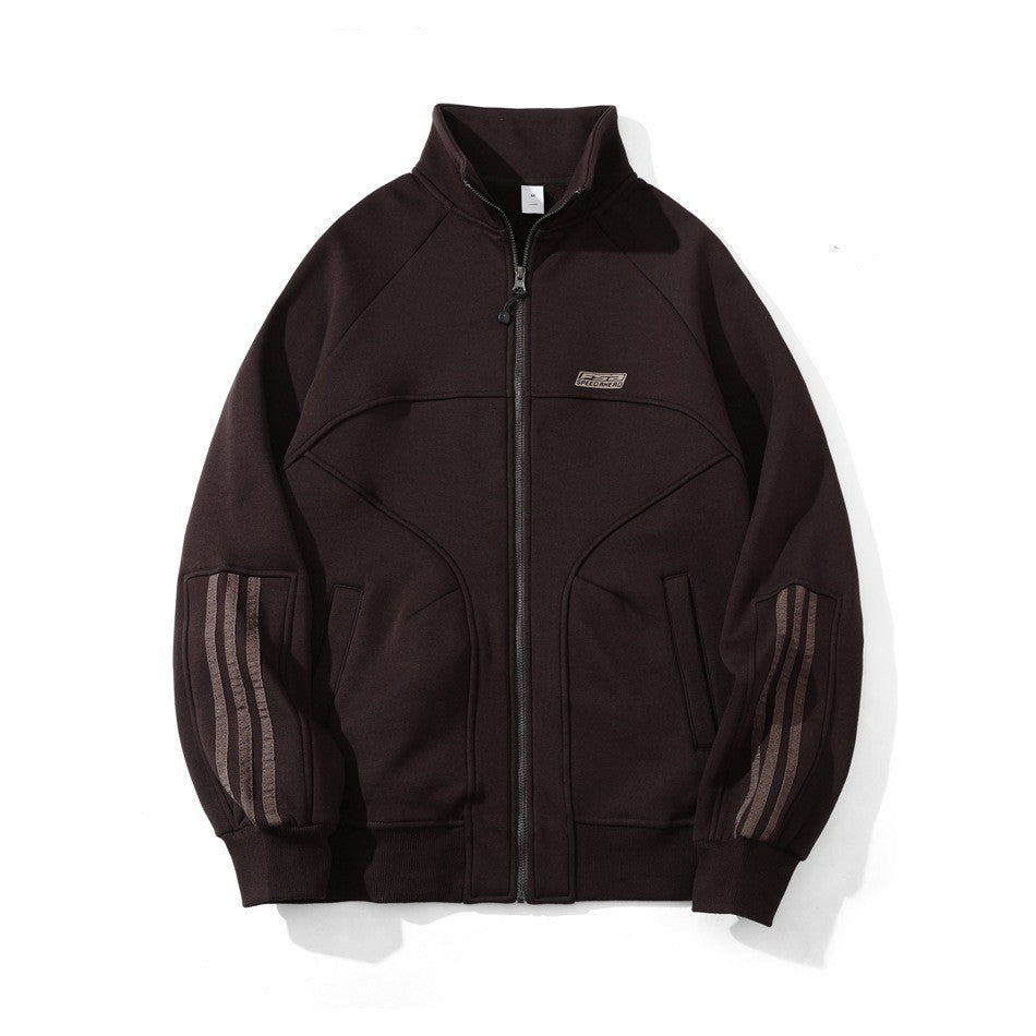 Sudadera con cremallera de algodón, cuello alto y forro polar