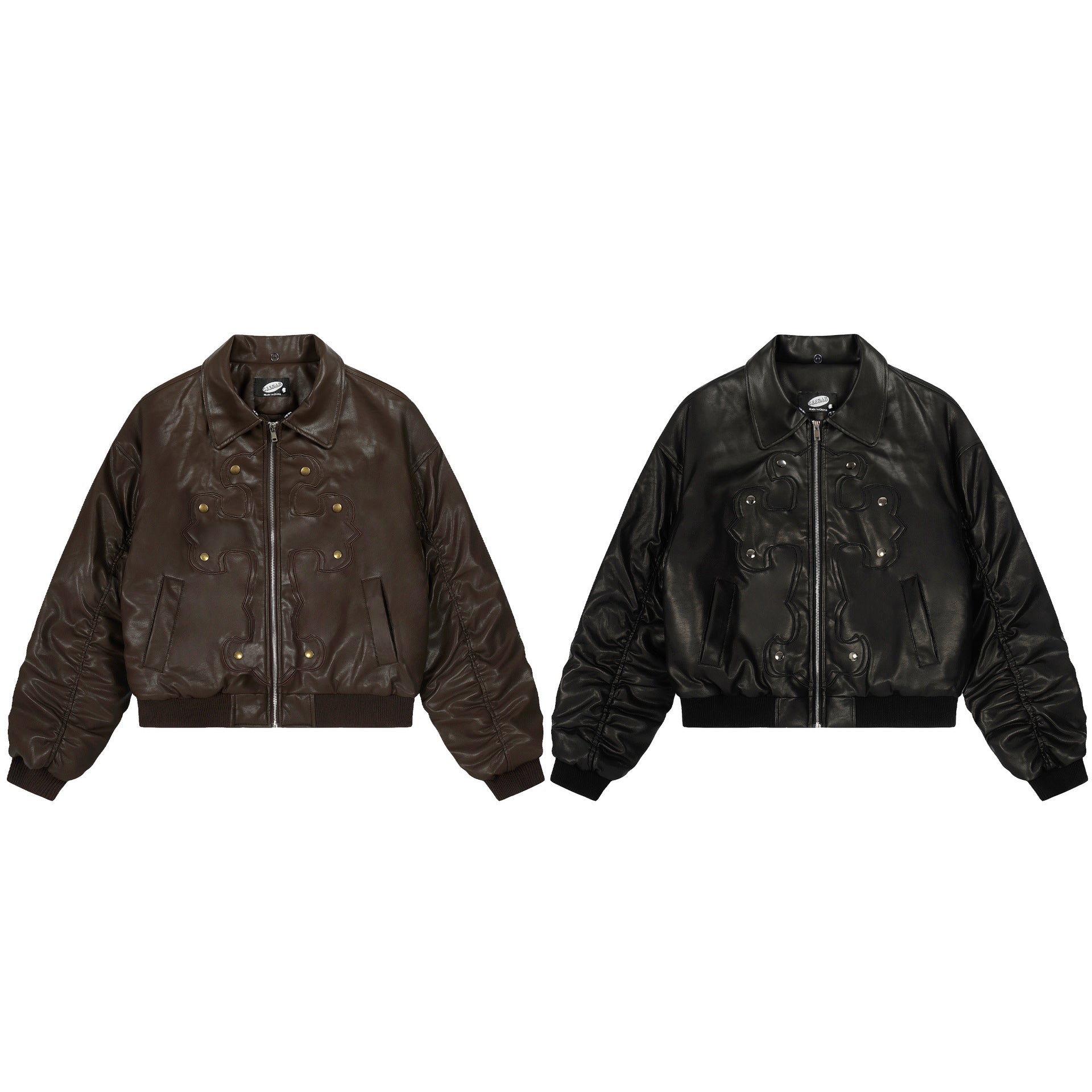 Image of Women's faux fur collar polyester zip-up jacket
