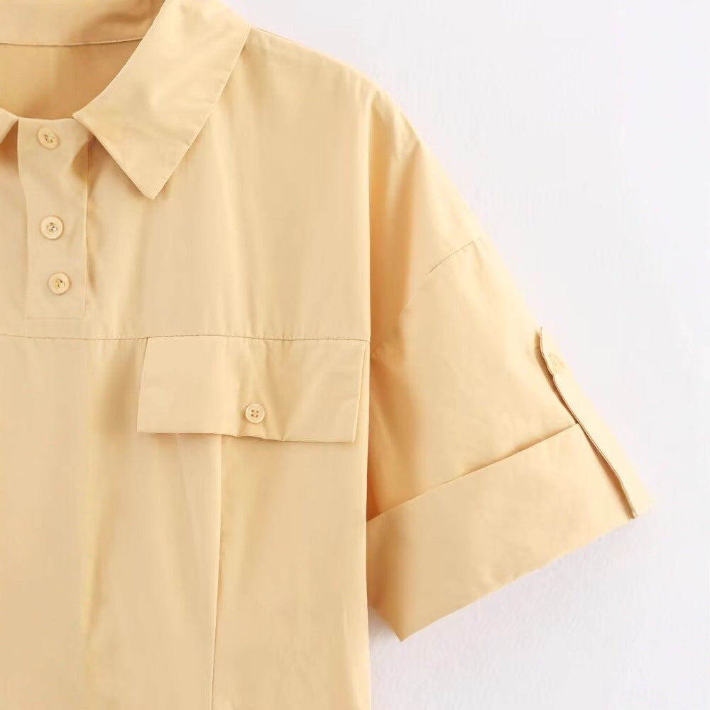 Image of Women's yellow collared trench-style shirt dress