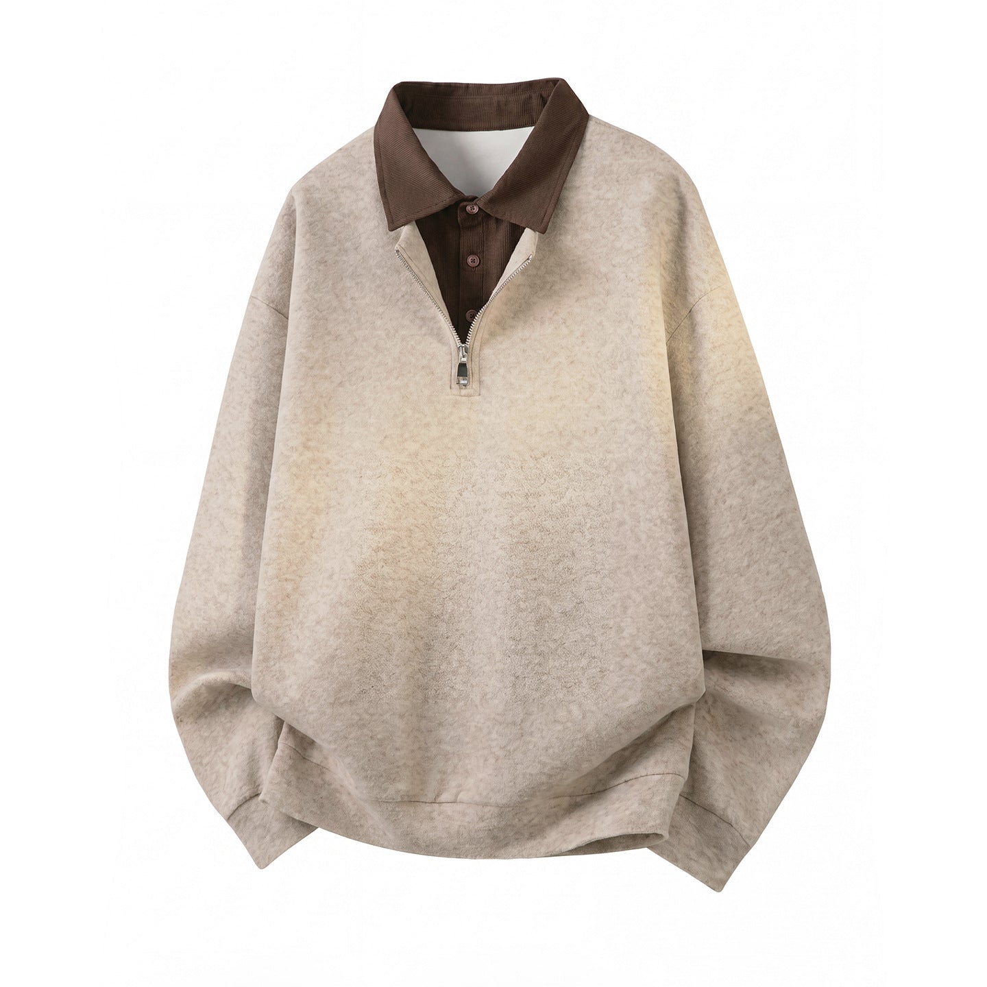 Image of Men's faux two-piece heavy textured zip-up hoodie