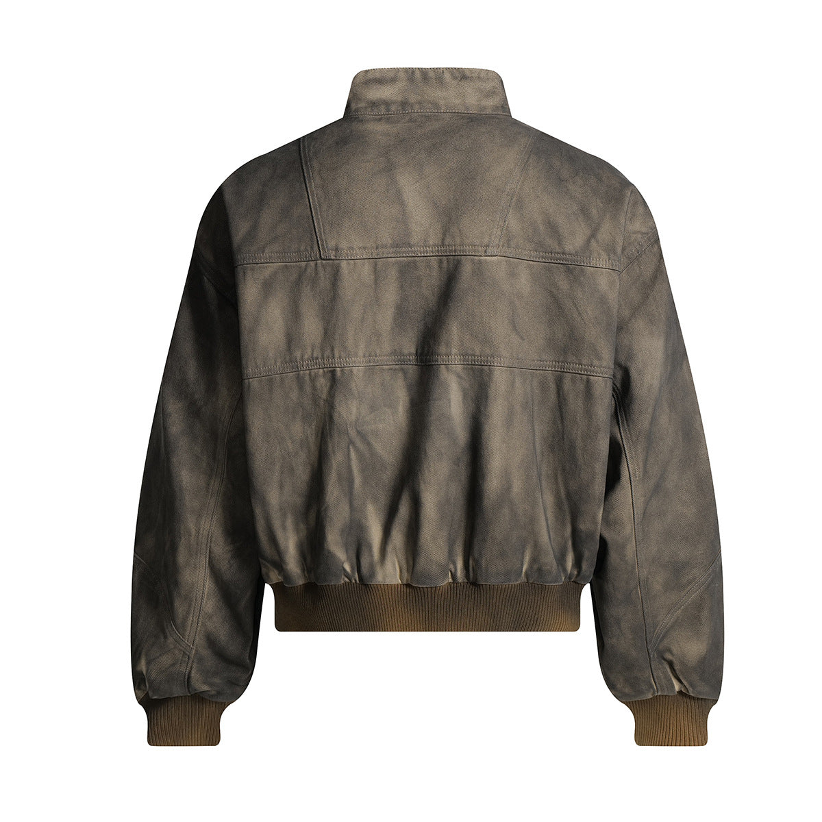 Image of Chaqueta Harrington de algodón color caqui con efecto desgastado para hombre
