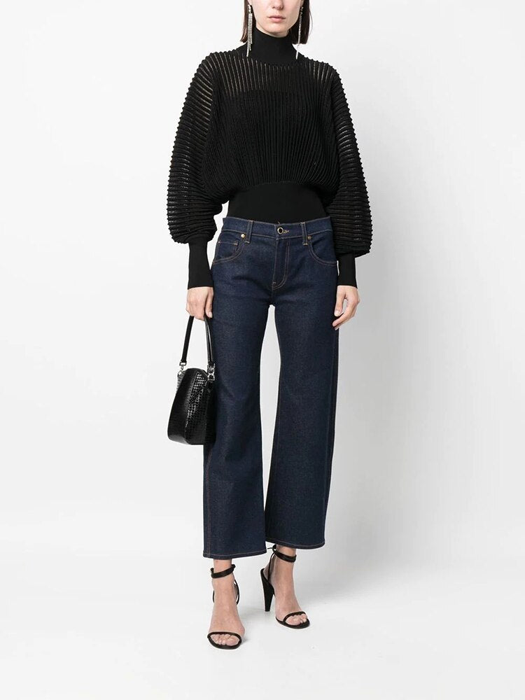 Image of Women's lantern sleeve loose fit turtleneck sweater