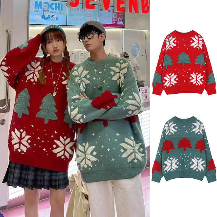 Snowflake and Christmas tree pullover sweater