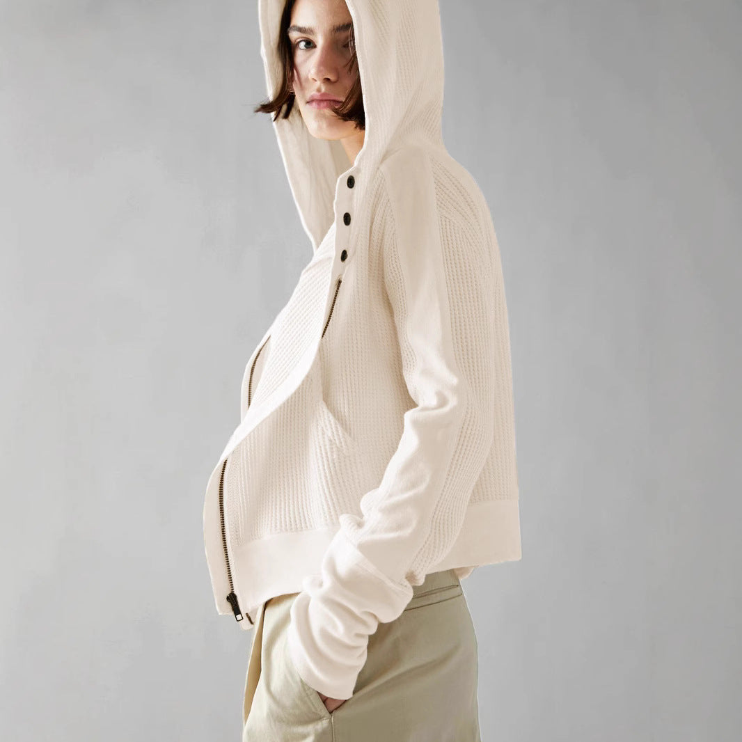 Women's colorblock waffle knit zip-up jacket