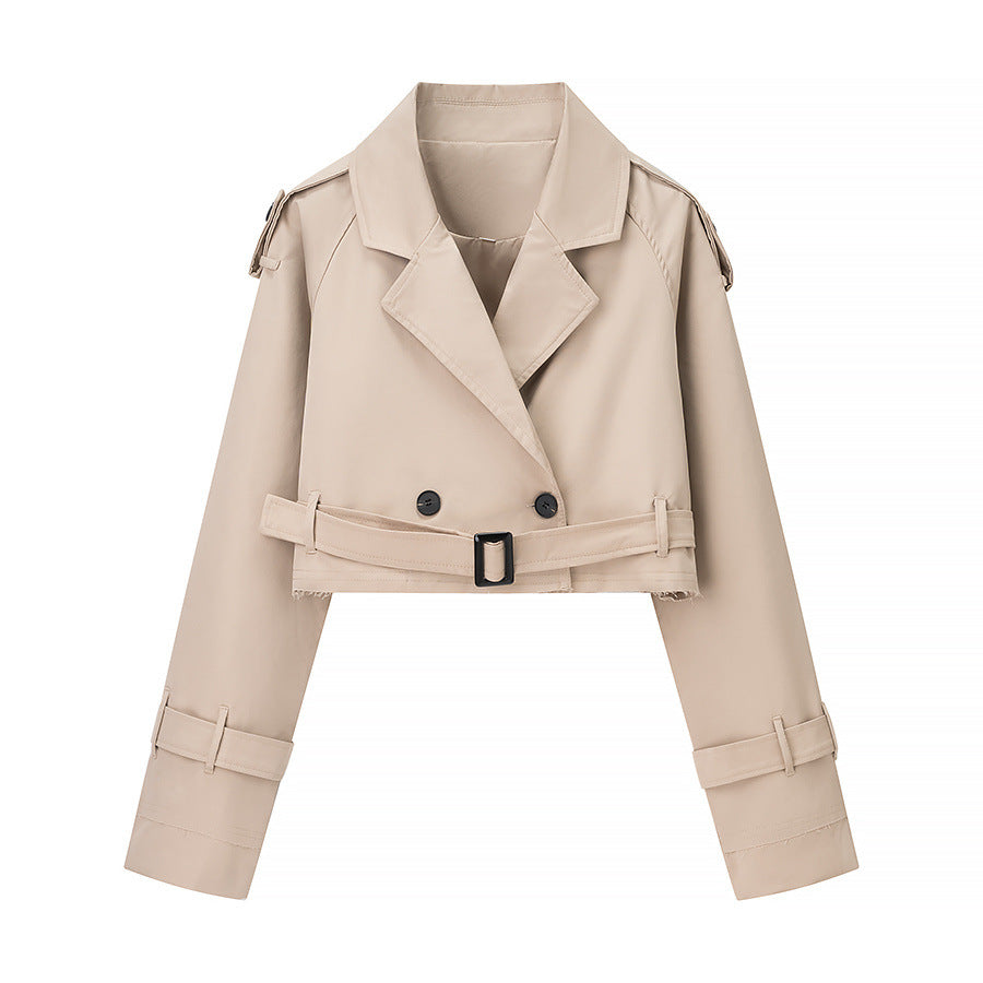 Image of Zeratta Women's khaki cropped two-button trench coat