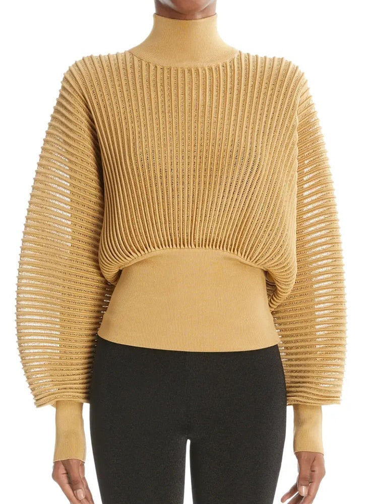 Zeratta Women's lantern sleeve loose fit turtleneck sweater