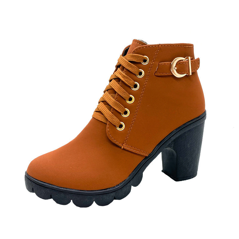 Women's buckle-detail faux leather chunky heel ankle boots