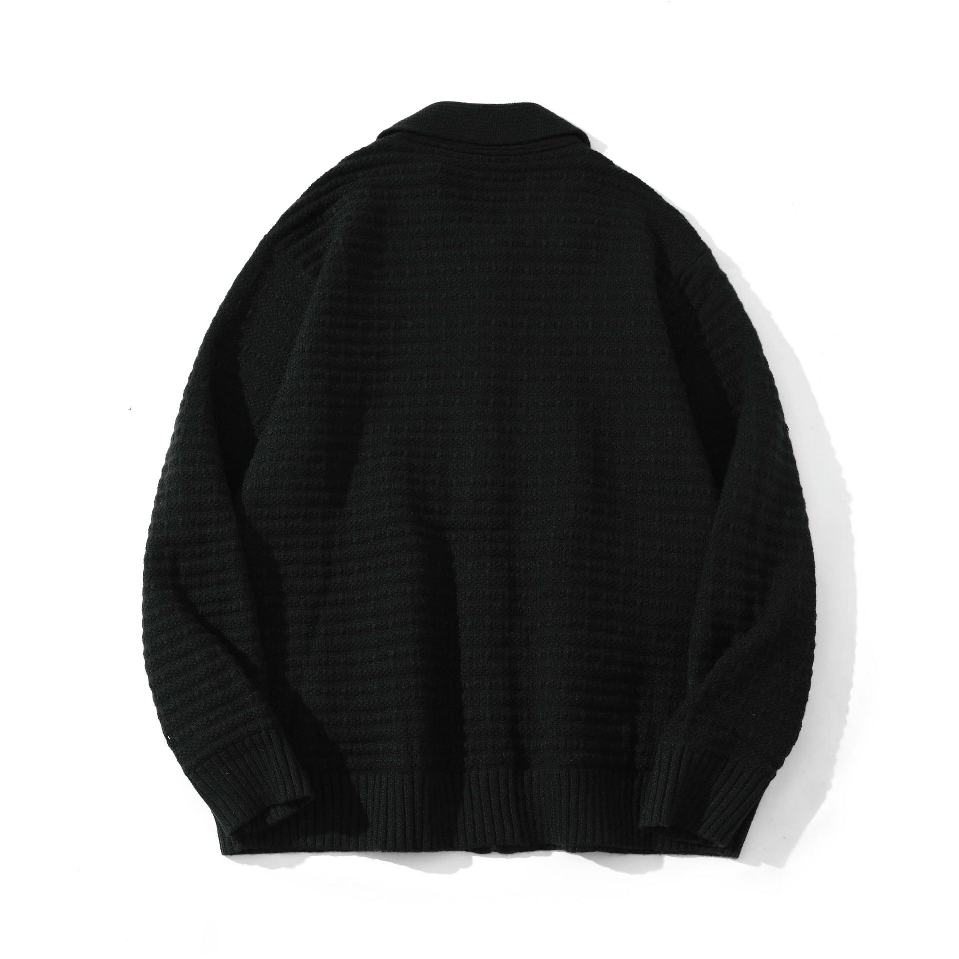 Image of Acrylic knit collared zip-up cardigan