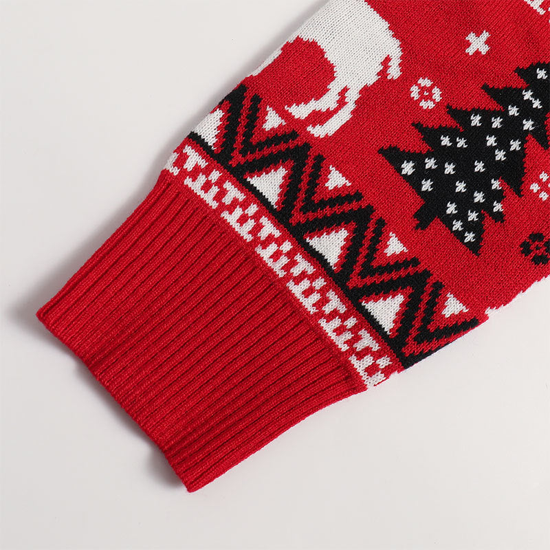 Image of Suéter navideño rojo con estampado jacquard de renos