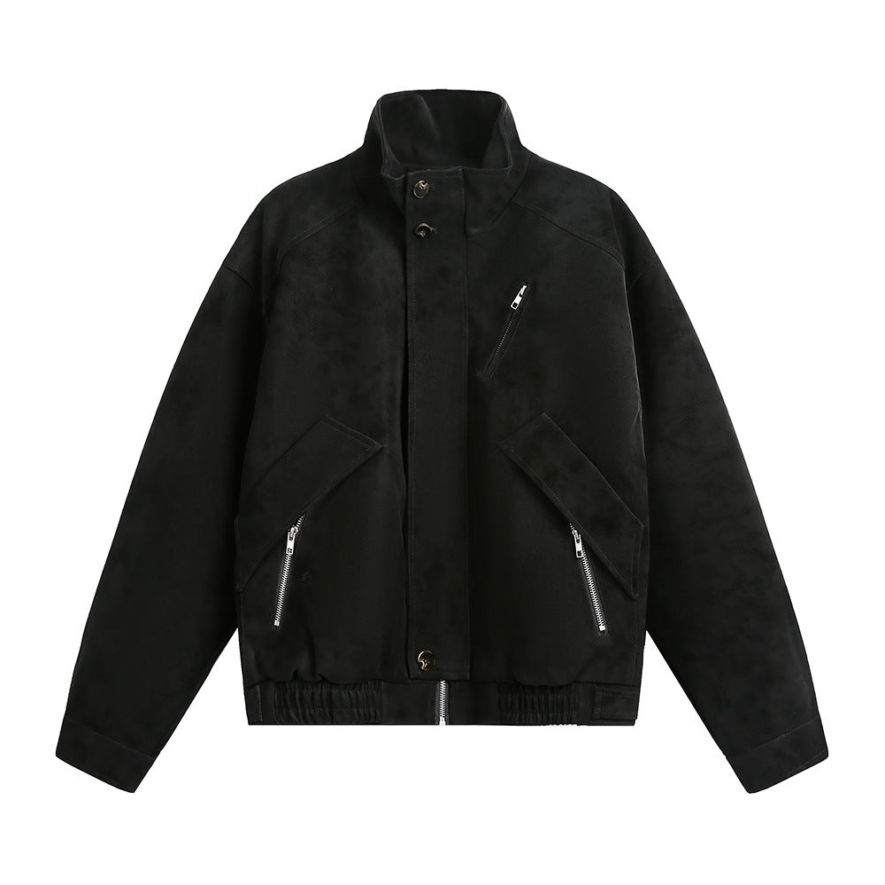 Image of Loose fit faux leather biker jacket