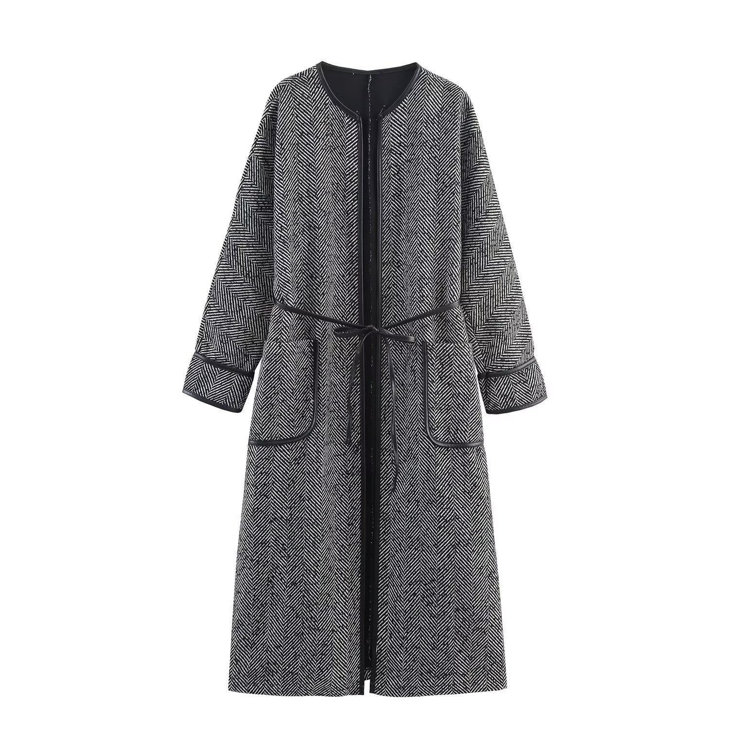 Image of Zeratta Women's gray faux leather single-breasted trench coat