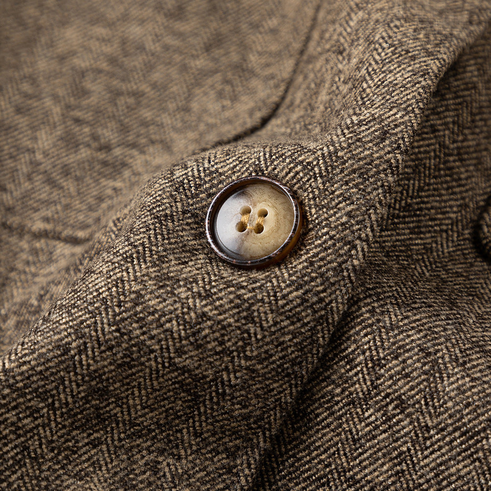 Image of Brown cropped cotton blend button-front jacket