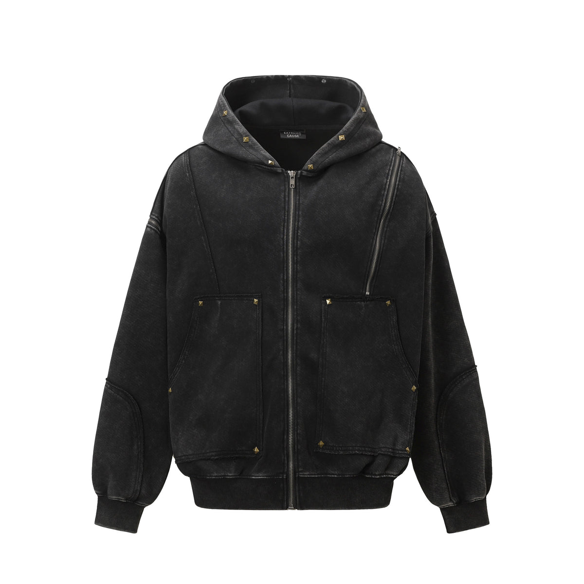 Sudadera con capucha y cremallera de mezcla de algodón, corte holgado