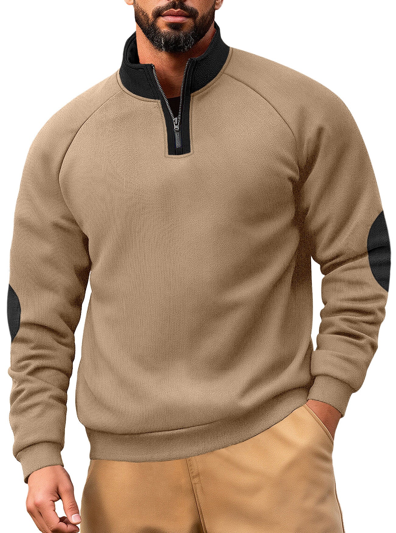 Image of Sudadera de poliéster de corte holgado con cuello subido y media cremallera
