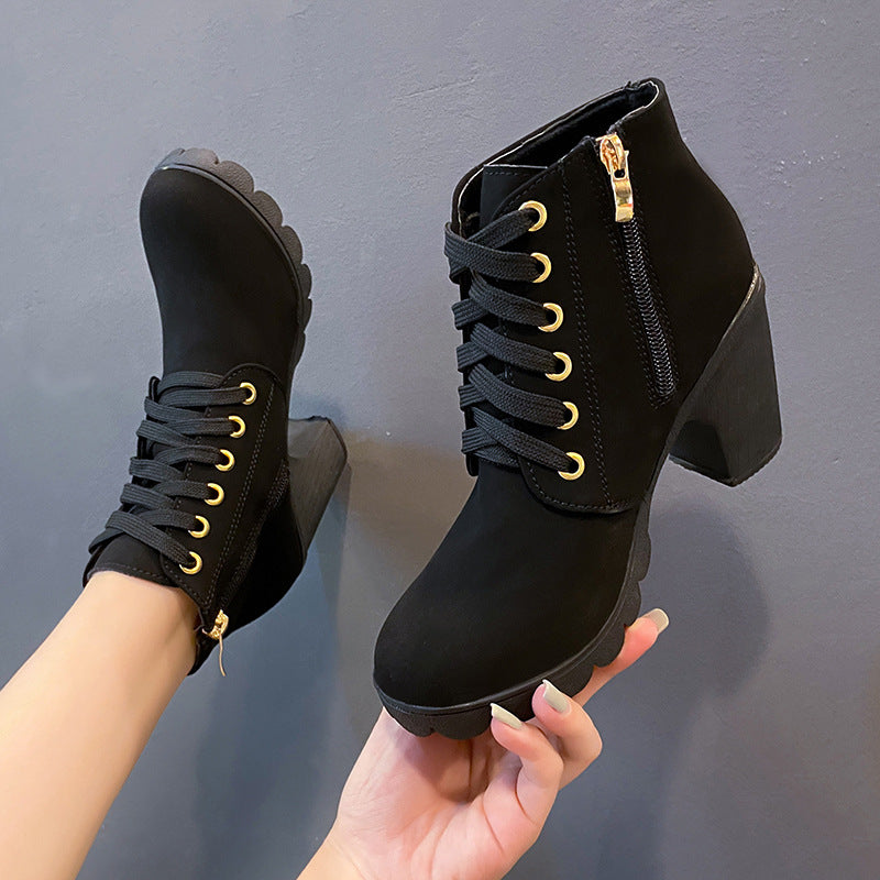 Women's buckle-detail faux leather chunky heel ankle boots
