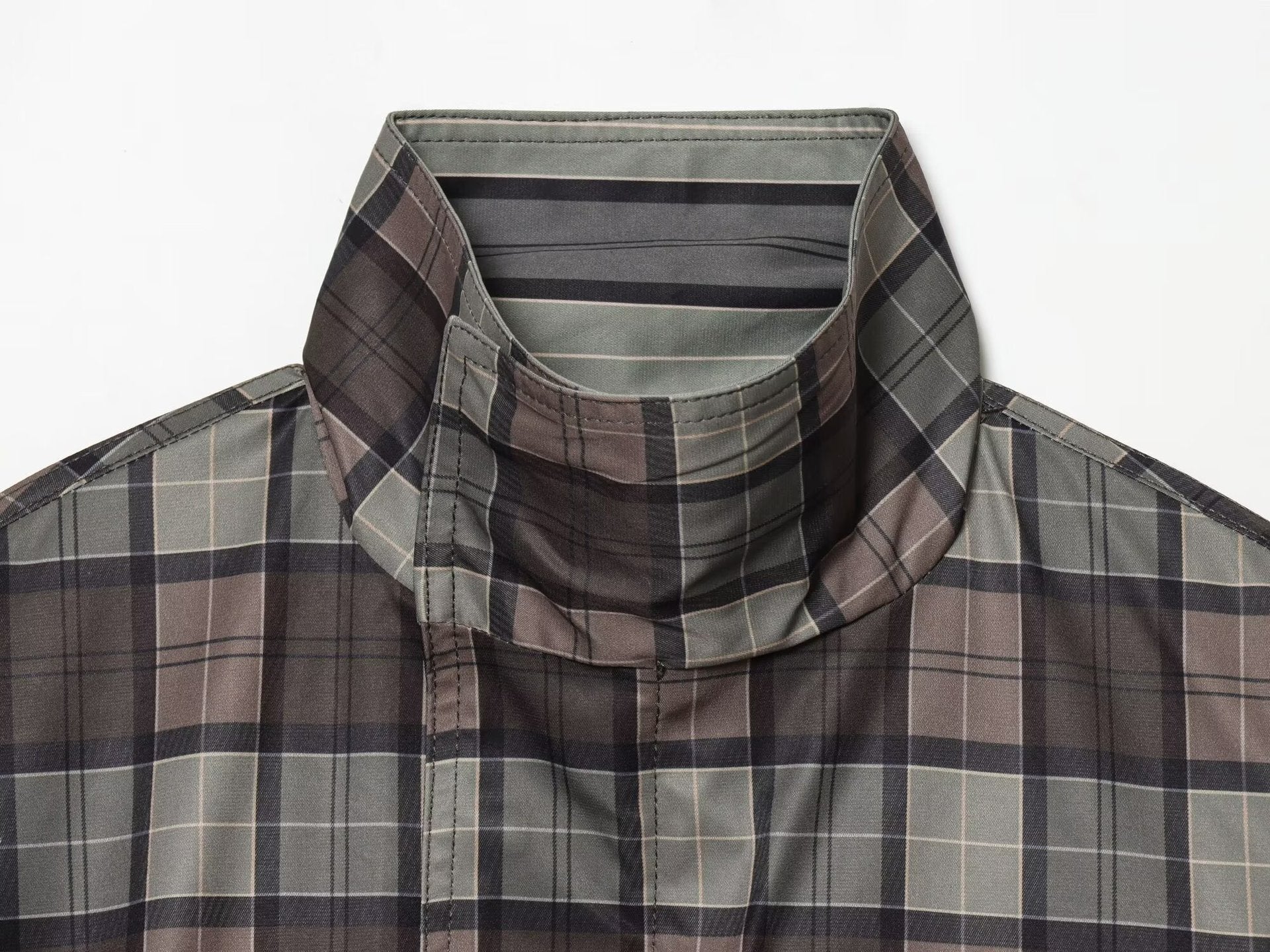 Image of Gabardina de cuadros con cuello mao para mujer