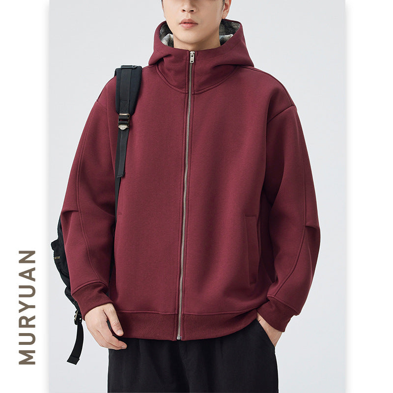 Men's relaxed fit streetwear zip-up hoodie