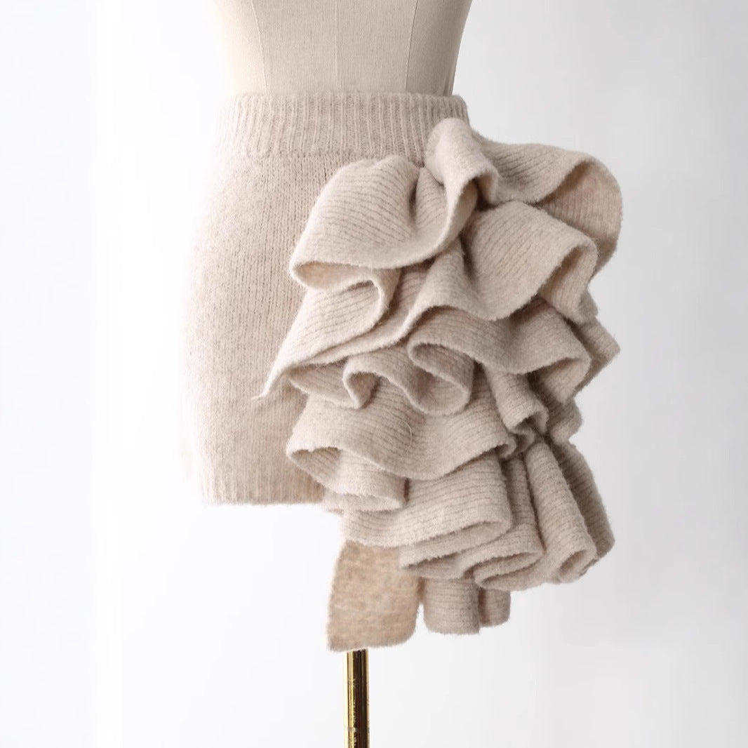 Image of Women's three-piece turtleneck vest and skirt knit set