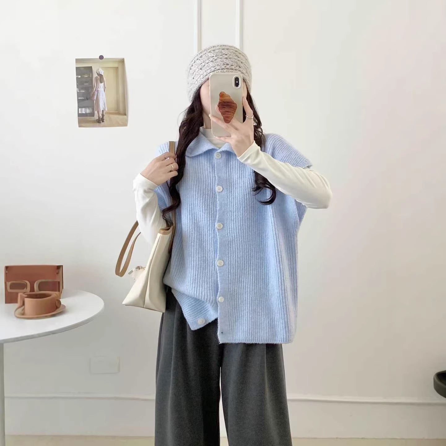 Image of Sleeveless turtleneck knit vest with button front