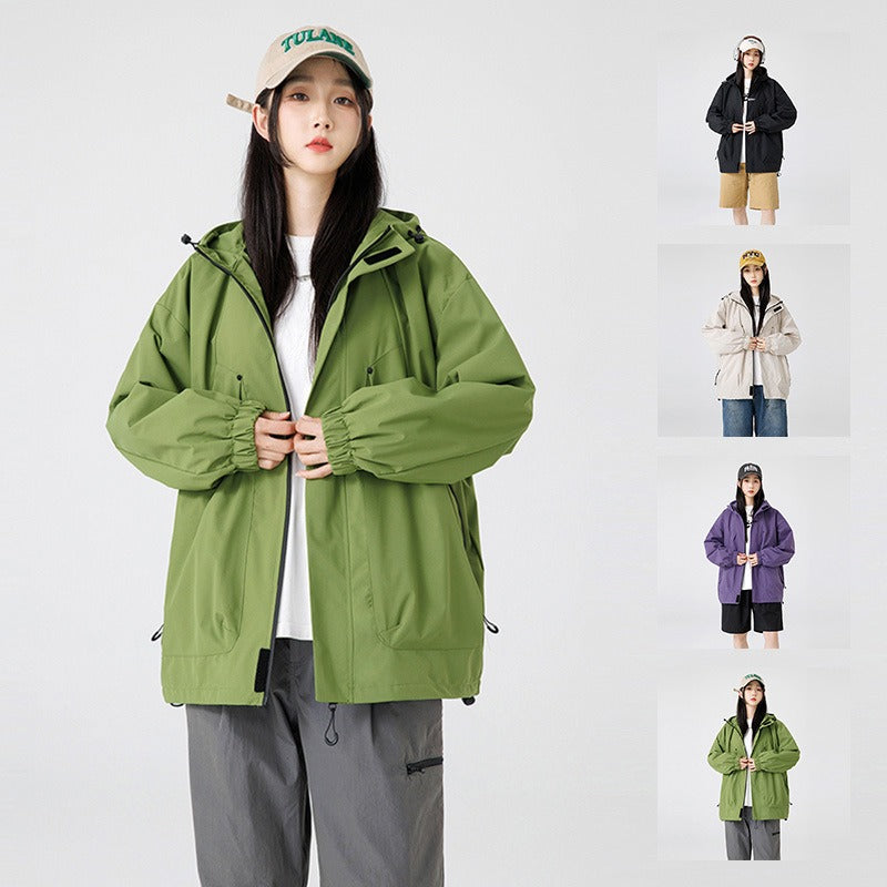 Unisex colorblock utility workwear zip-up jacket