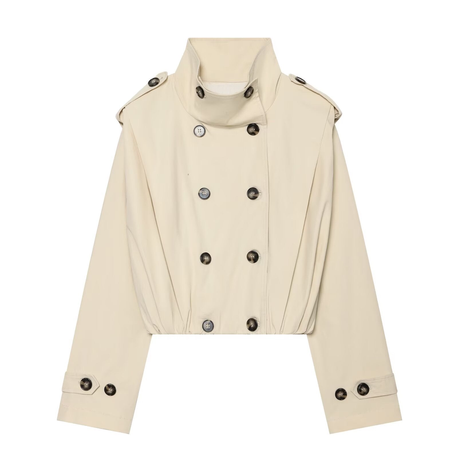 Image of Zeratta Women's beige pleated double-breasted trench coat