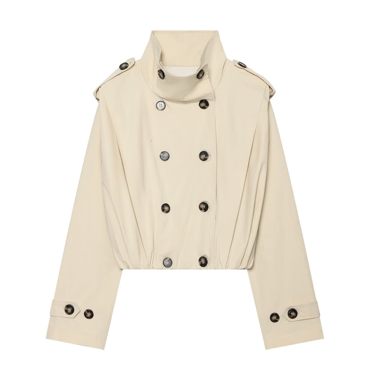 Zeratta Women's beige pleated double-breasted trench coat