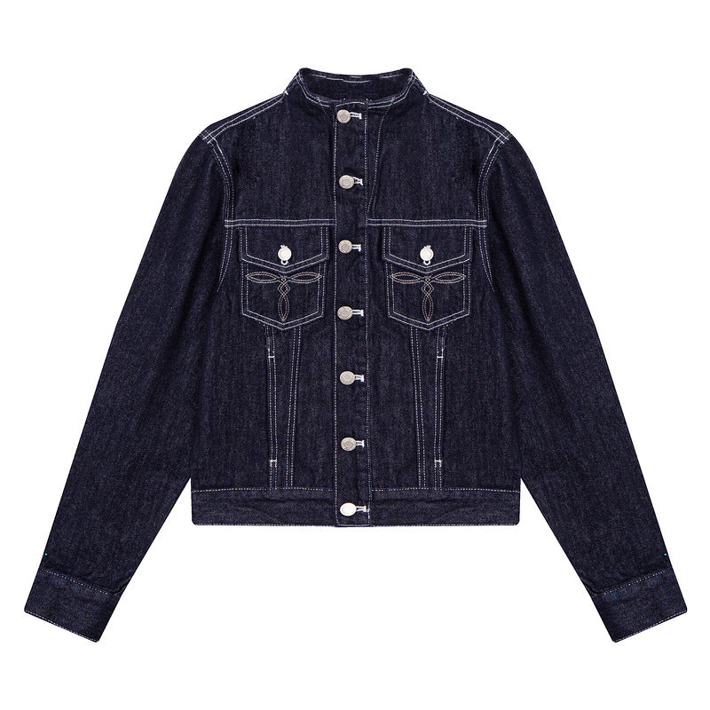 Women's contrast denim single-breasted jacket