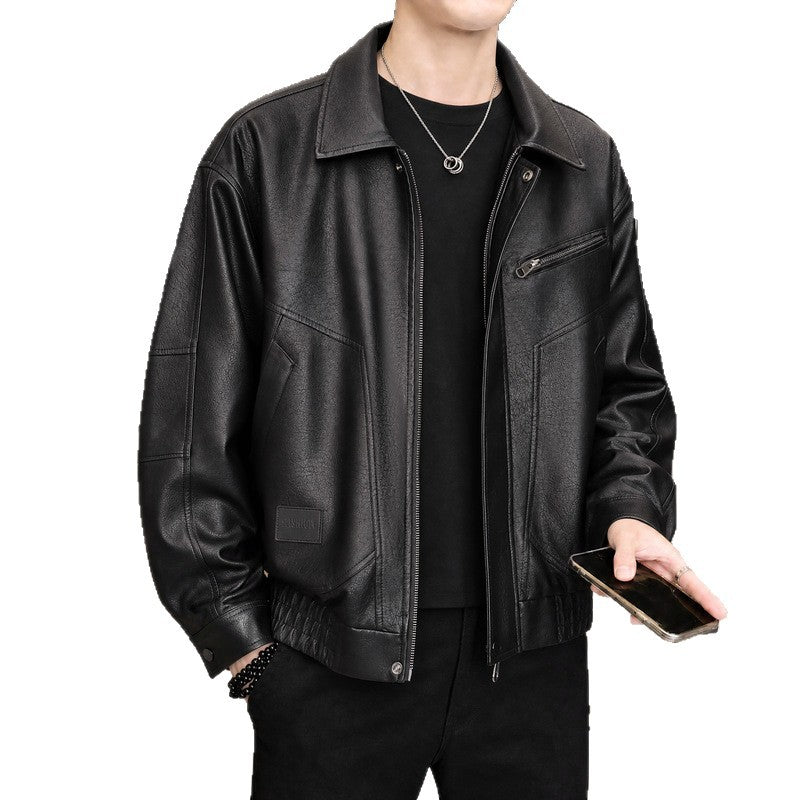 Men's slim fit faux leather biker jacket