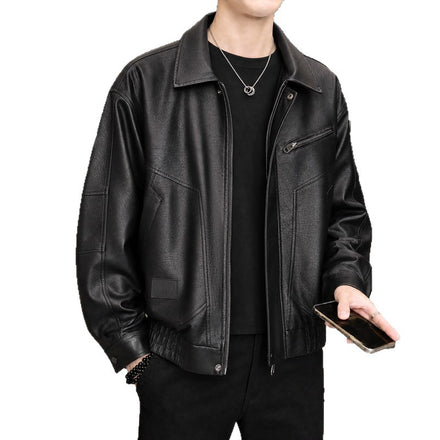 Chaqueta motera de piel sintética entallada para hombre