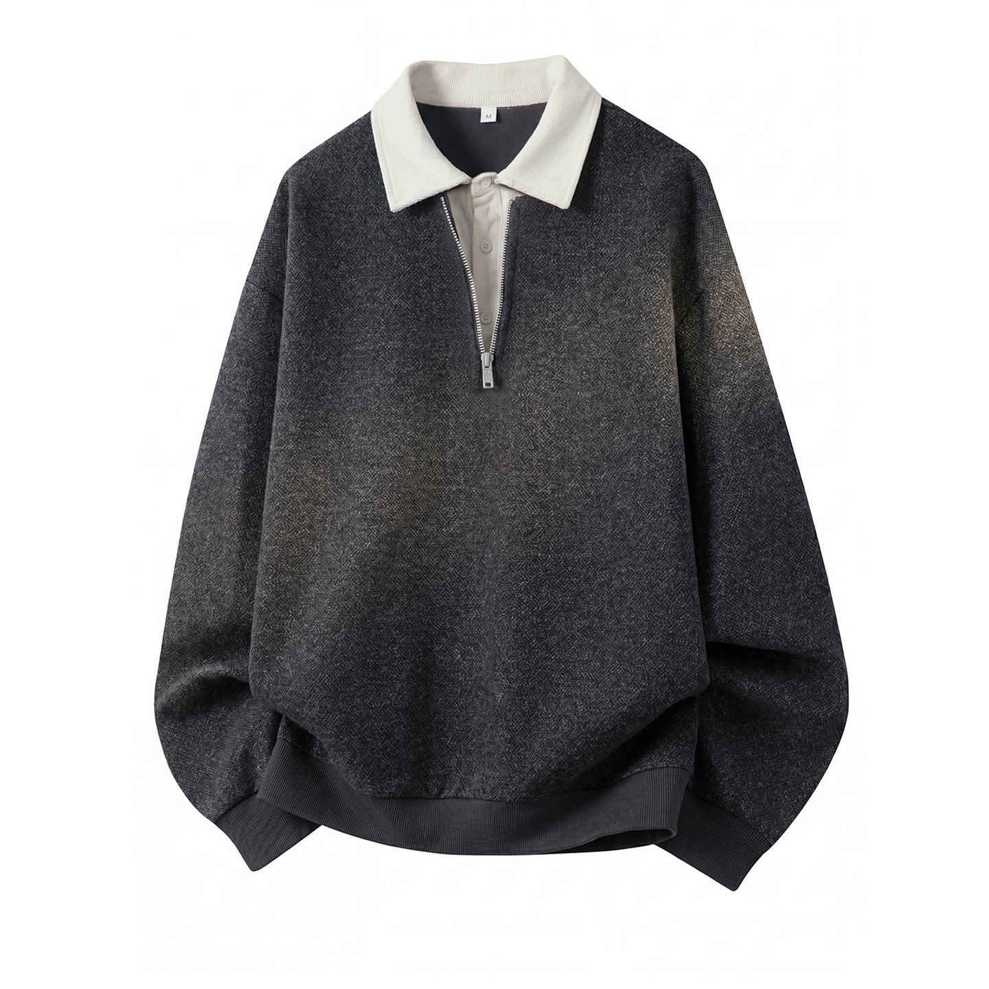 Image of Men's faux two-piece heavy textured zip-up hoodie