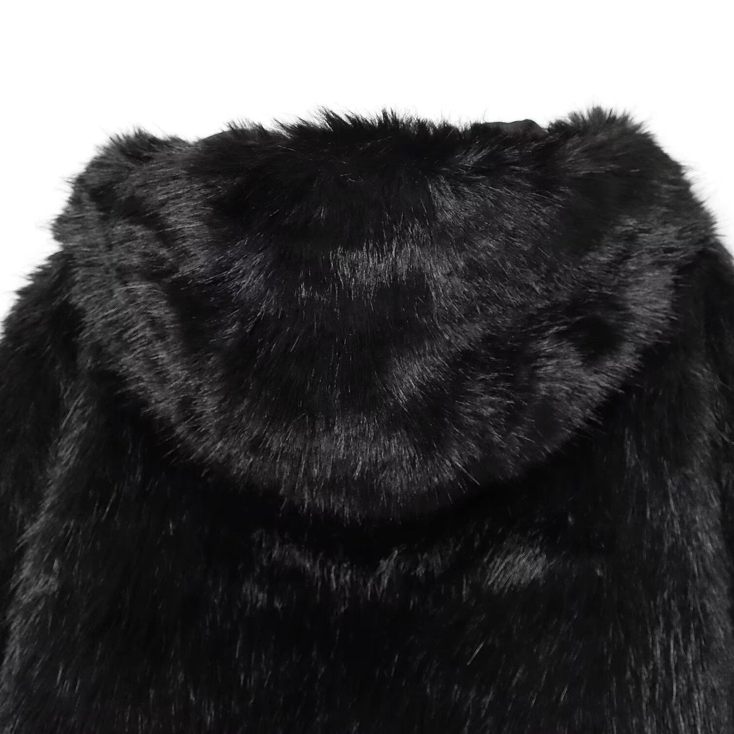 Image of Black hooded fur-effect zip-up jacket