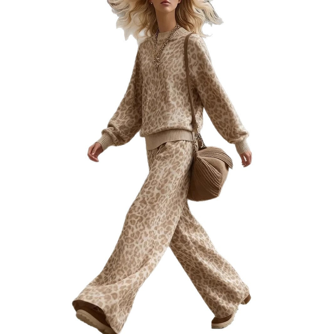 Women's leopard print hoodie and pants set