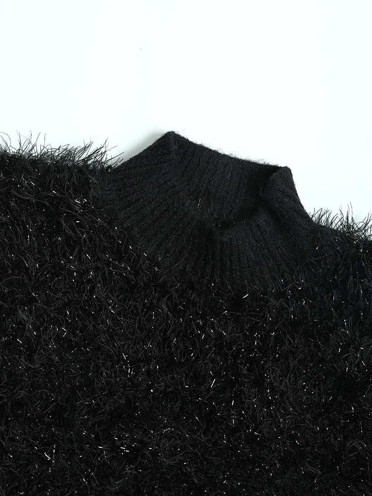 Image of Women's black oversized turtleneck knit sweater
