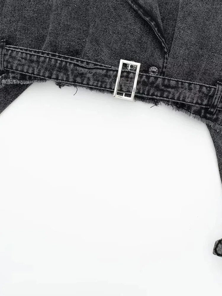 Image of Women's cropped belted denim jacket