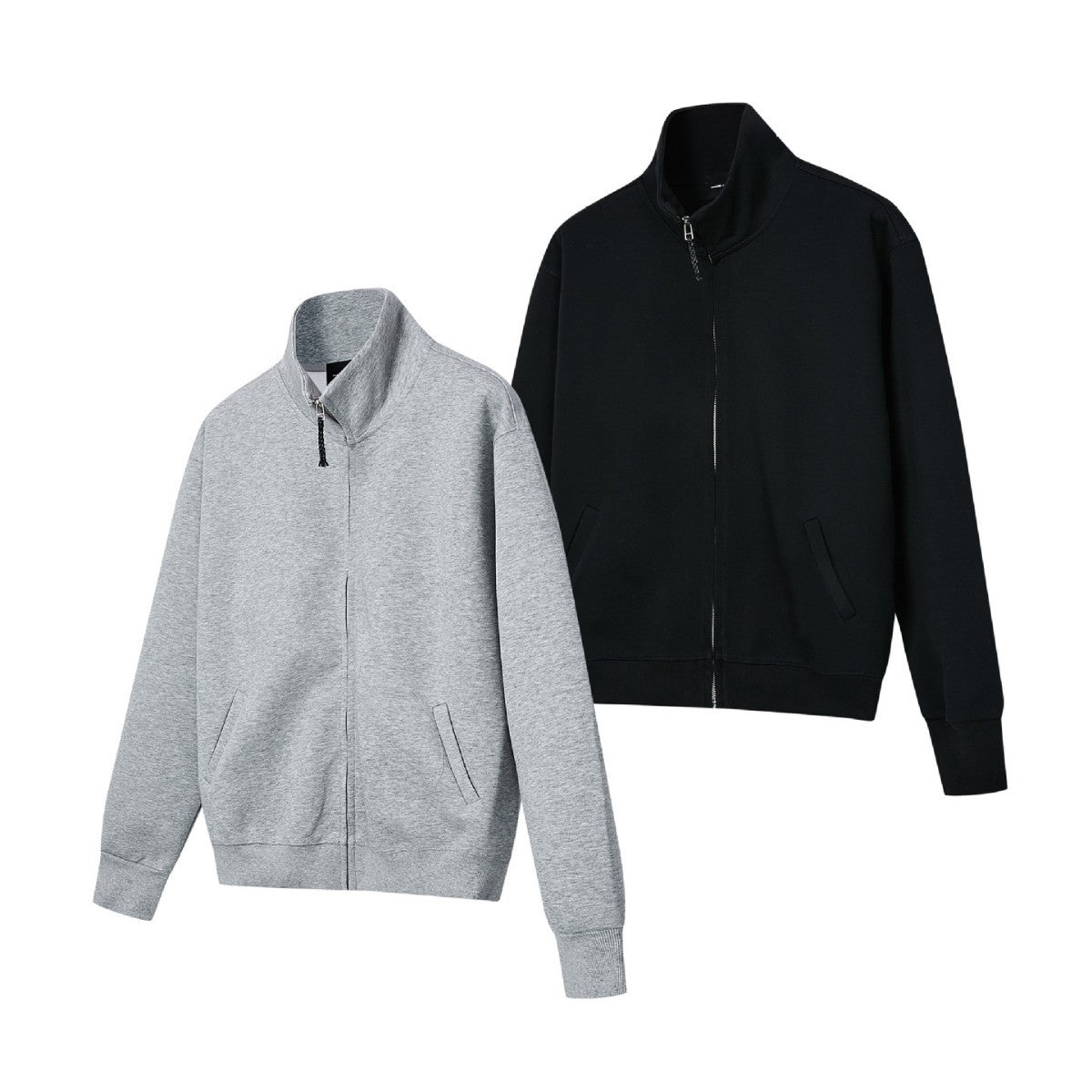 Men's cotton blend stand collar zip-up hoodie