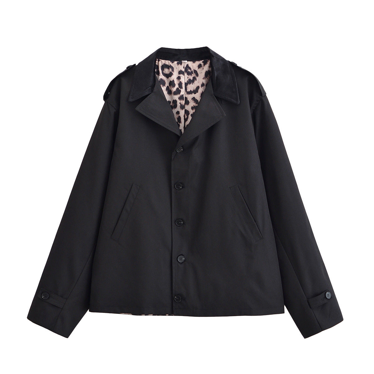 Image of Trench coat de poliéster con cuello de patchwork y cierre de botones