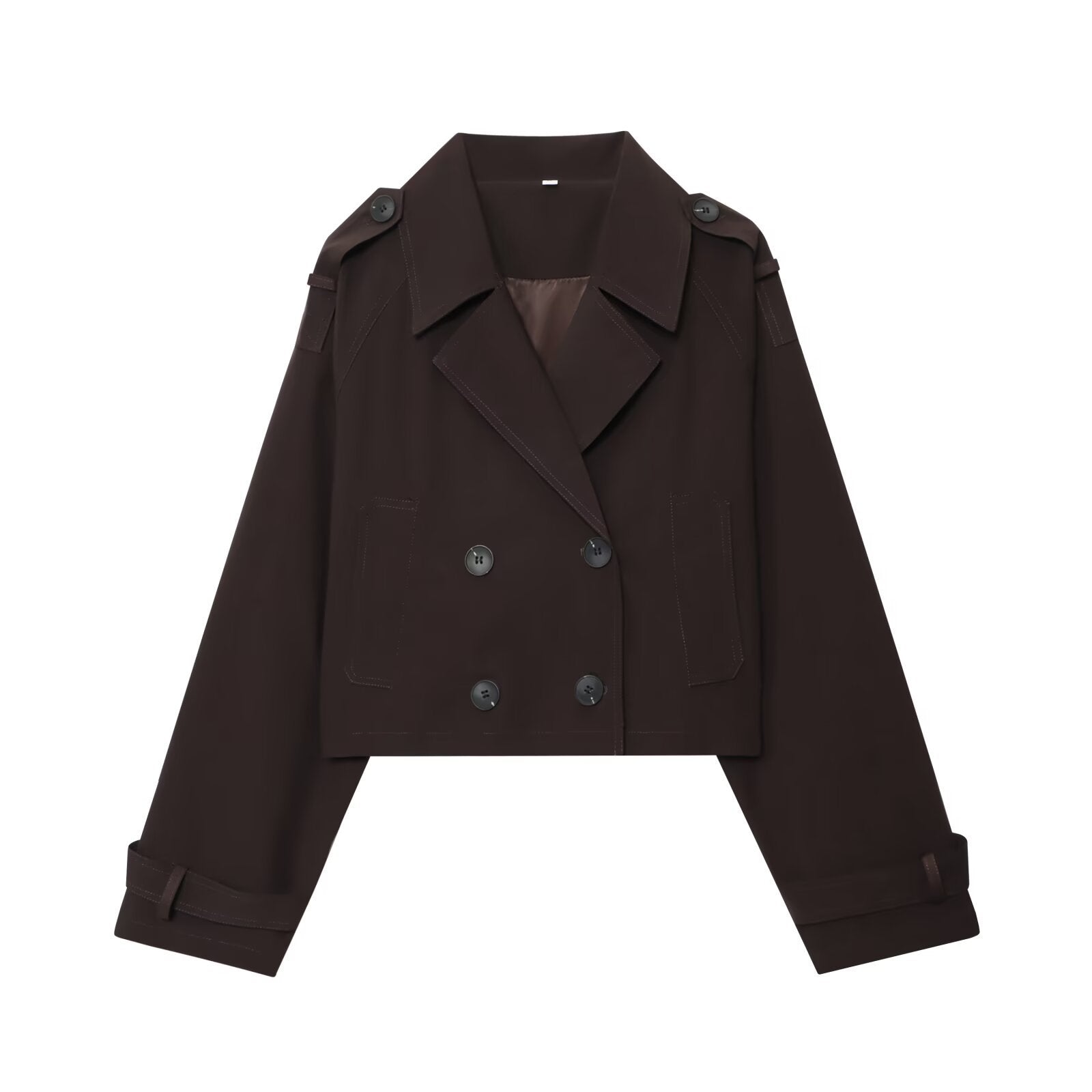 Image of Women's dark brown cropped double-breasted trench coat