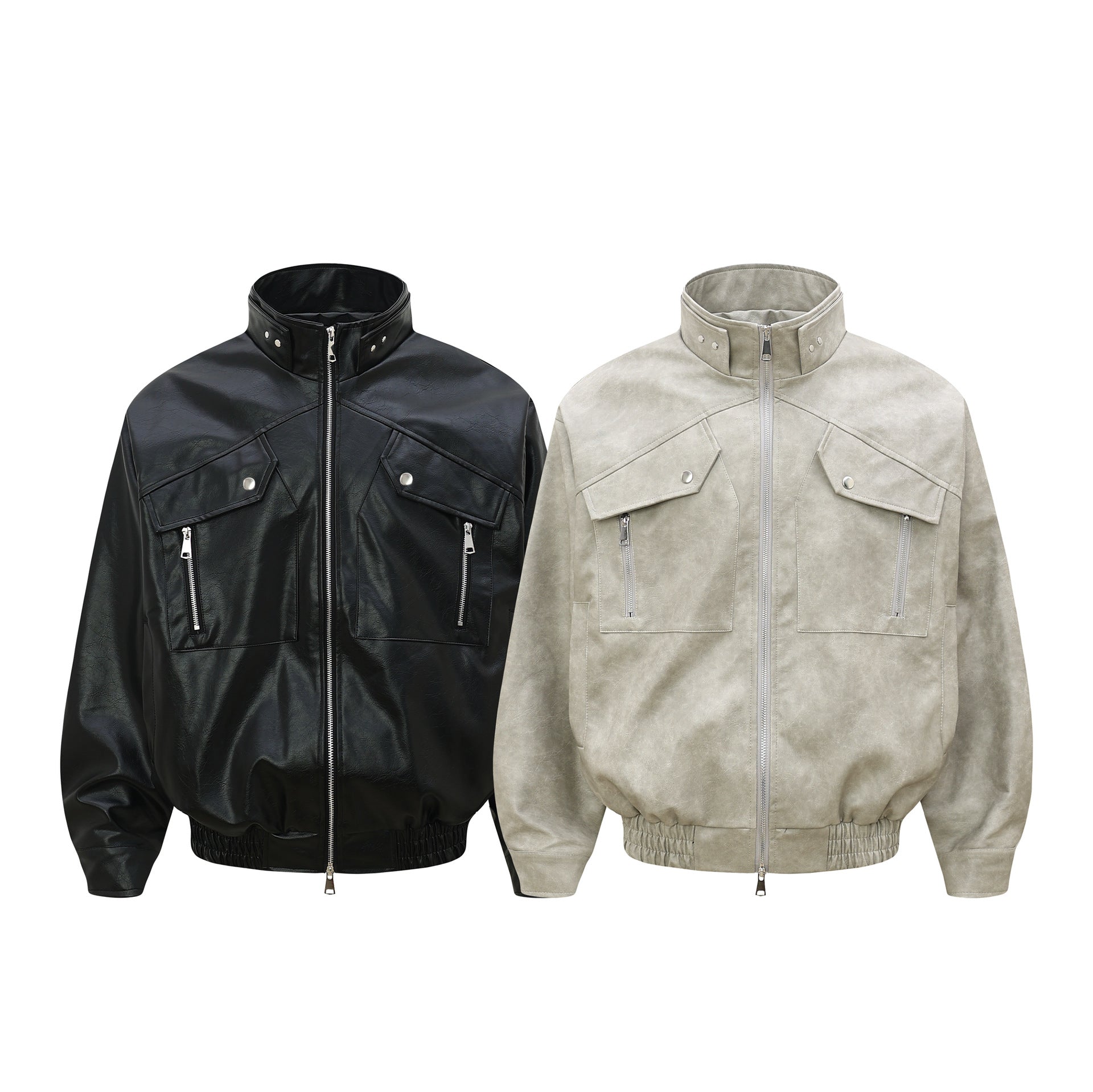 Image of Colorblock faux leather biker-style zip-up jacket