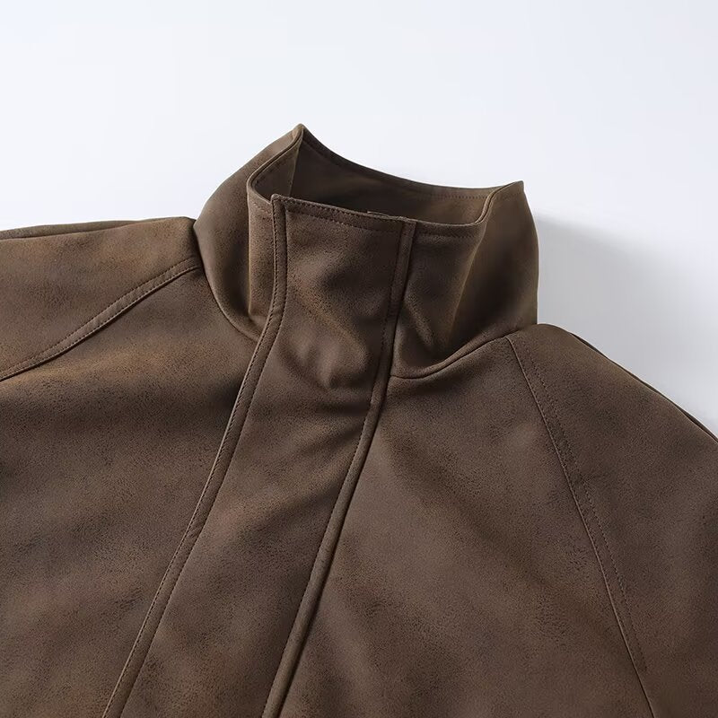 Image of Chaqueta de mujer con cremallera en poliéster color café