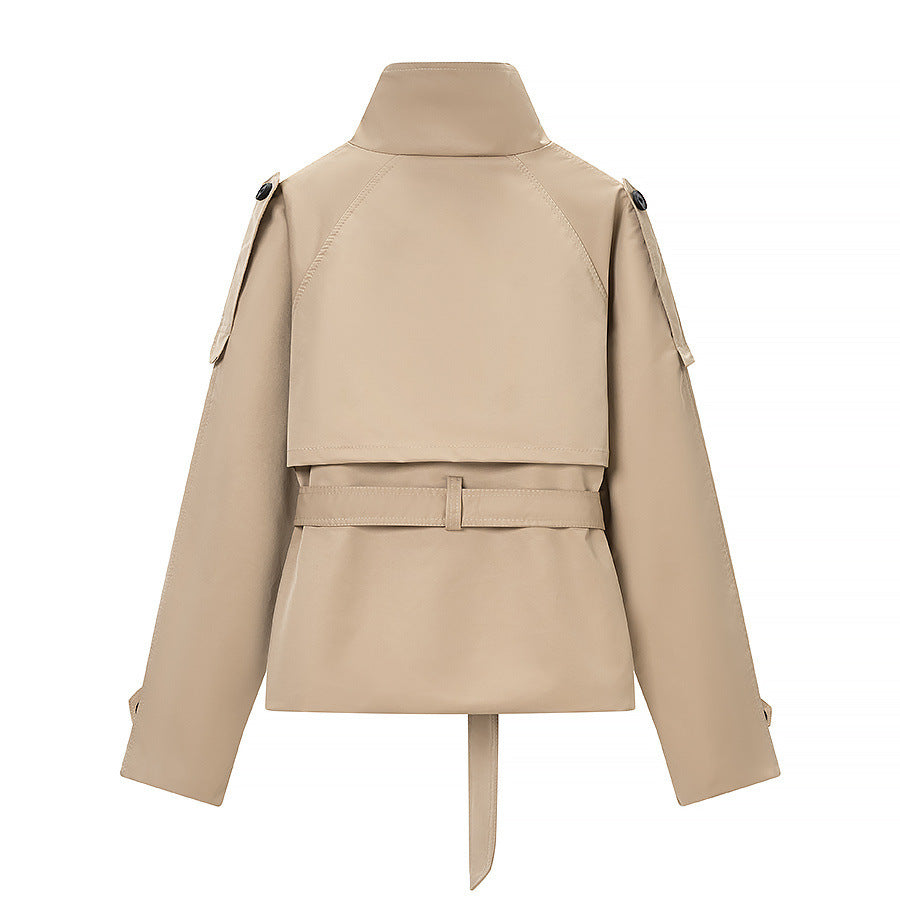 Image of Women's khaki cropped double-breasted trench coat