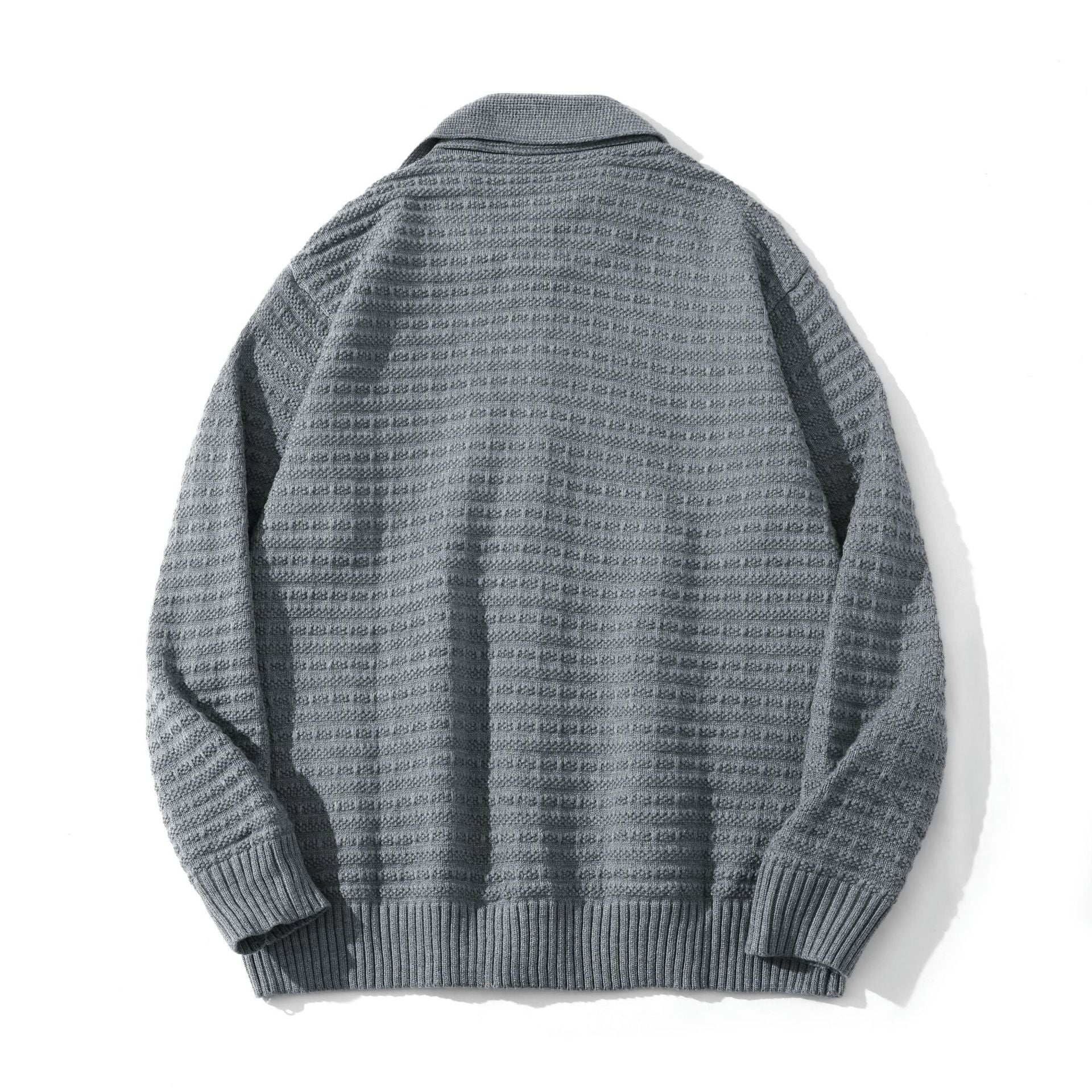 Image of Acrylic knit collared zip-up cardigan