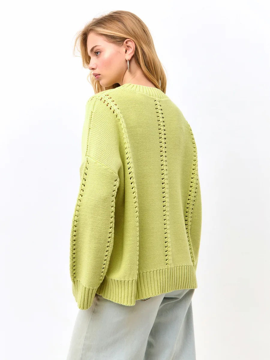 Image of Women's open-knit relaxed fit pullover sweater