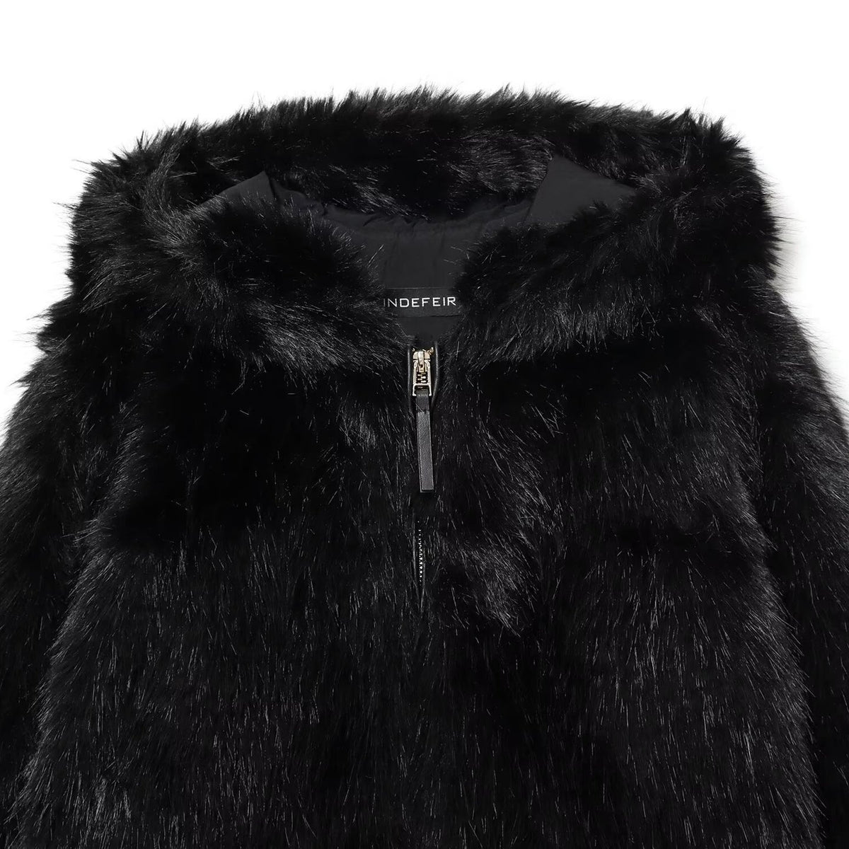 Black hooded fur-effect zip-up jacket