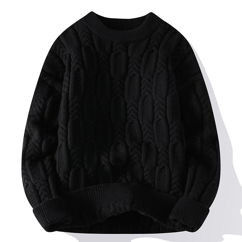 Image of Suéter de punto trenzado con cuello redondo y manga larga para hombre