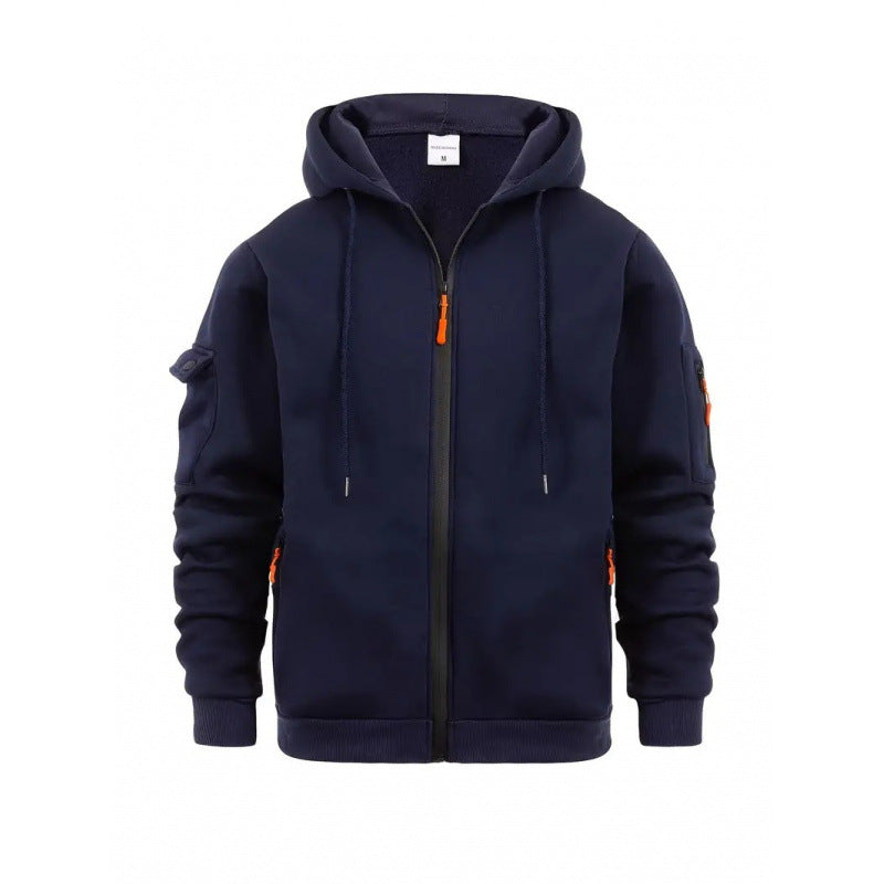 Image of Men's loose fit polyester hooded zip-up sweatshirt