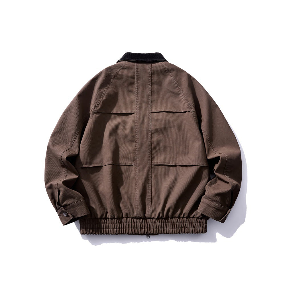 Image of Contrast faux leather collar zip-up jacket