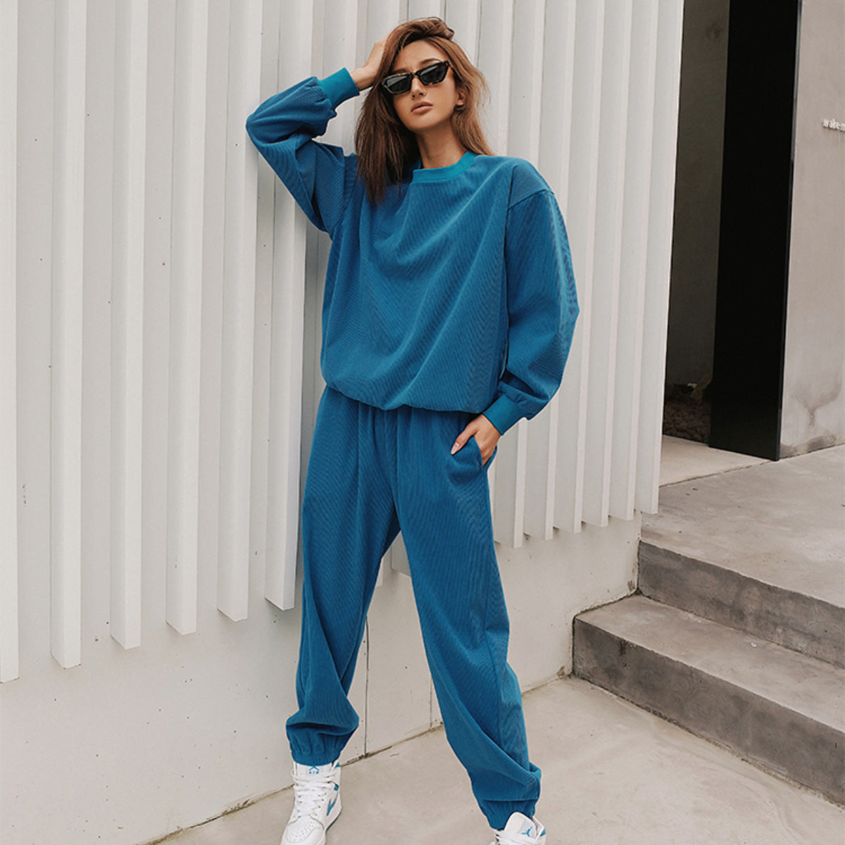 Image of Women's round neck top and pants lounge set