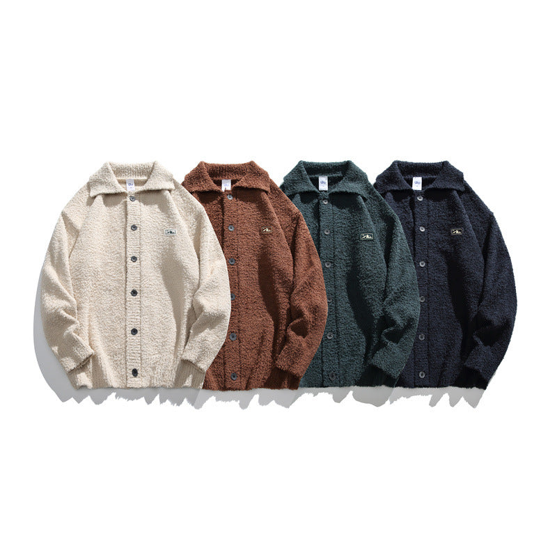 Turn-down collar loose fit knit cardigan