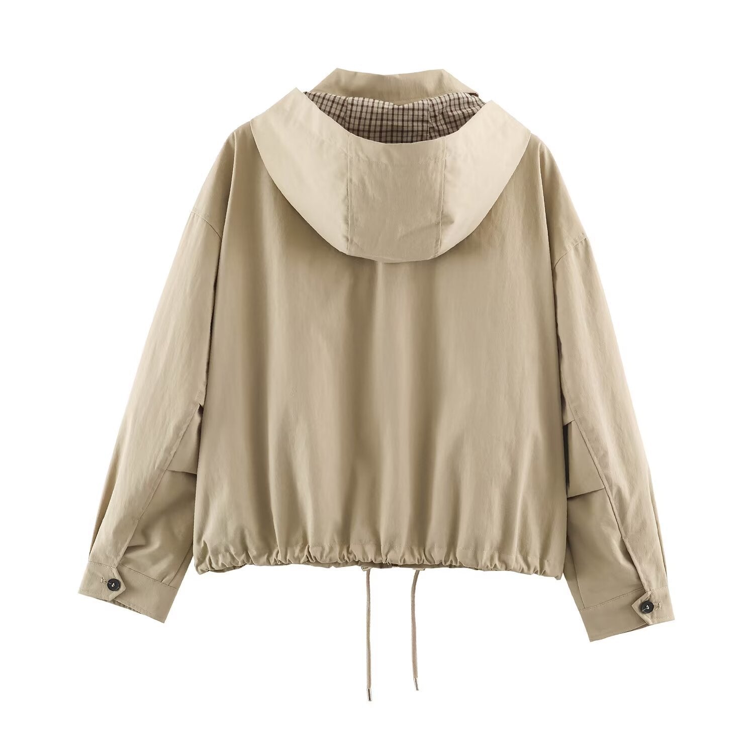 Image of Chaqueta de mujer color caqui con cremallera y capucha desmontable