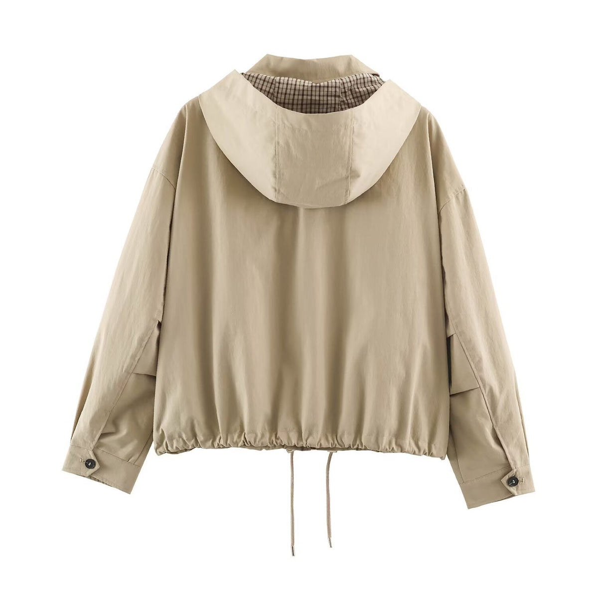 Women's khaki detachable hood zip-up jacket